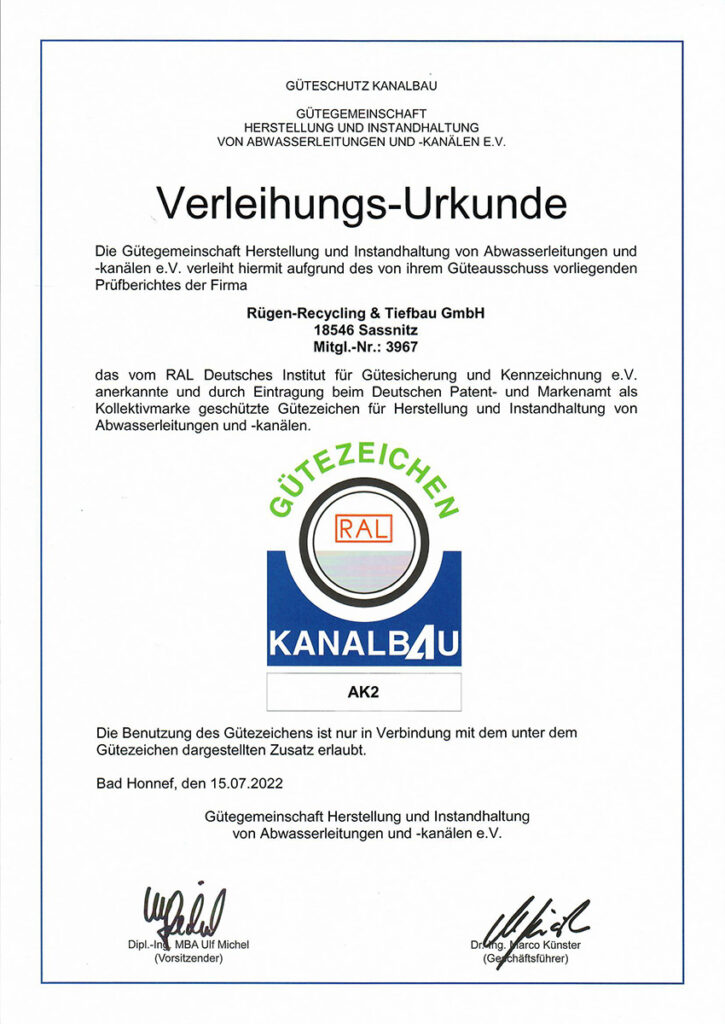 Kanalbau AK2, Rügen-Recycling & Tiefbau GmbH